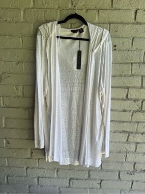 Tahari White 100%  Linen Hooded Open Cardigan NWT Sz 3X long sleeved
